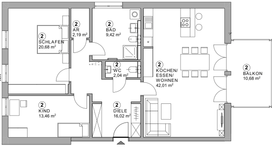 Grundriss Whg. 2
